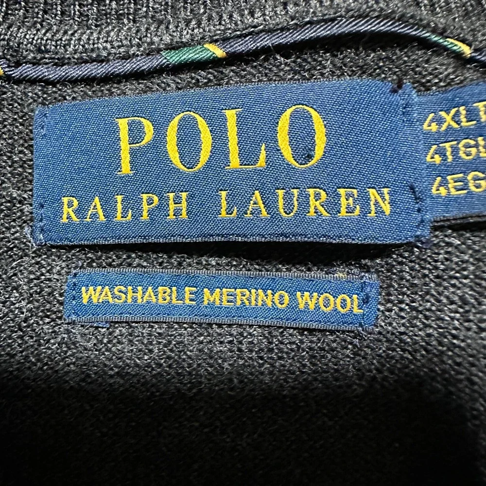 Polo Ralph Lauren Sweater Mens‎ 4XLT Gray 100% Merino Wool Knit V Neck Pony
